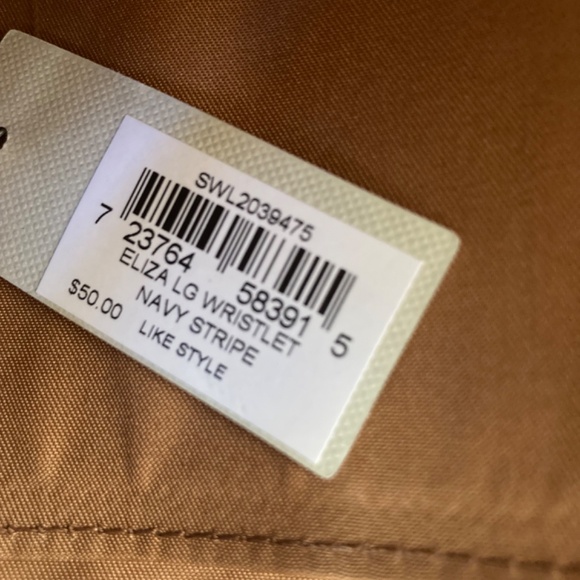 Fossil Striped Eliza Large Wristlet Navy/White Zip Spring Summer Nautical - Picture 3 of 6